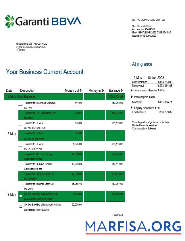 Blank Garanti BBVA Bank enterprise statement Word and PDF template